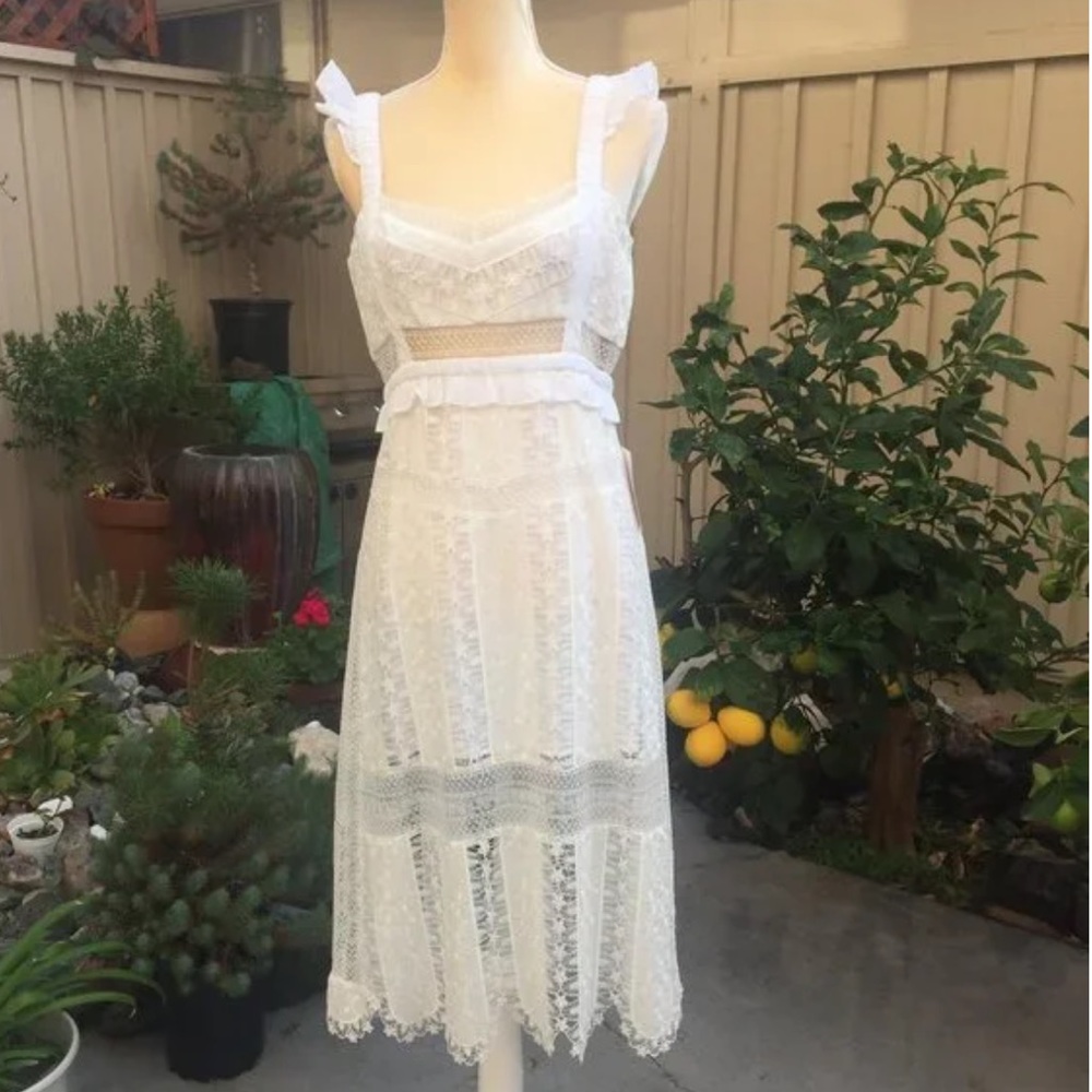 For Love & Lemons Gabrielle Midi Dress lace white Ivory medium - Picture 10 of 13